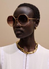 Smokey Nude Heptagonal Frame Sunglasses meandem
