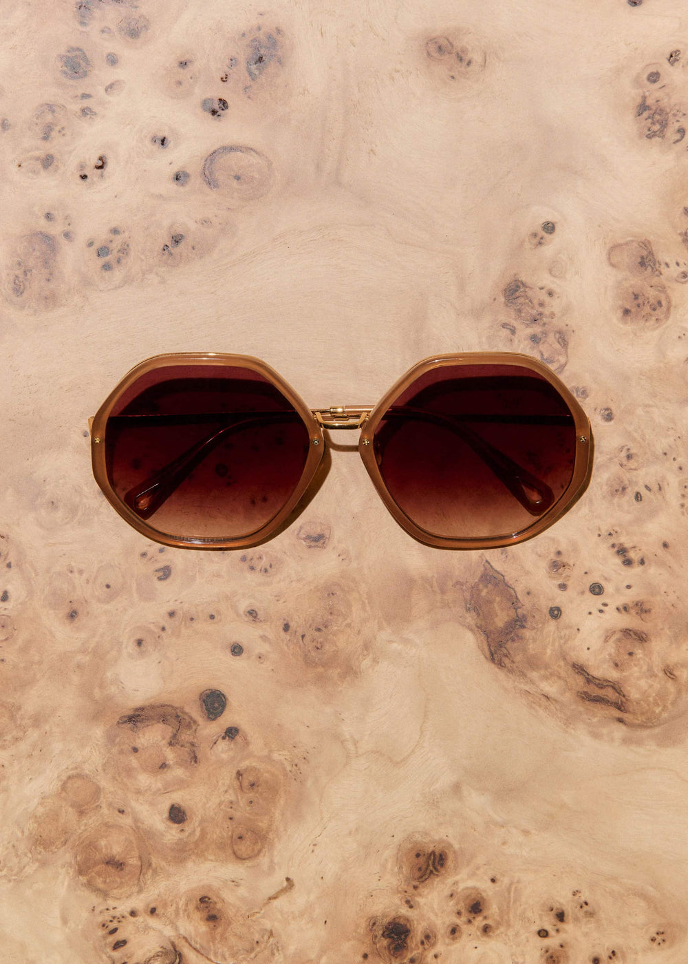 Smokey Nude Heptagonal Frame Sunglasses meandem