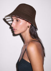 Brown Striped Reversible Bucket Hat meandem